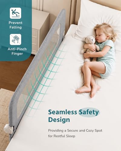 Image of HOMEAL Bed Rail for Toddlers, 32 inch Swing Down Bed Guard with Double Reinforced Stability, Foldable Metal Safety Rail for King, Queen, Full & Twin Beds, Grey