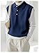 Verdusa Men's Old Money Sweater Vest Cable Knit V Neck Oversized Sleeveless Pullover Top Dark Blue Large