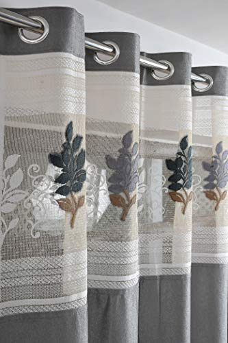 Image of LaVichitra Polyester Long Door Curtain with Floral Net (8ft, Grey) -1 Piece