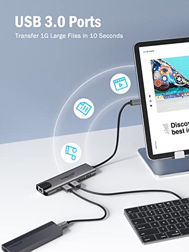 Image of Lemorele USB C Hub with HDMI 4K@60Hz -6 in 1,with Gigabit Ethernet, 2*USB 3.0, PD 100W,3.0 Data Transfer Compatible with MacBook Air /Pro, iPad, Windows, Chromecast