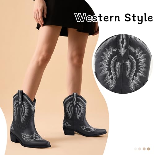 Image of LingxiaUne Cowboy Boots for Women Floral Cowgirl Boots with Pointed Toe and Chunky Heel Mid Calf Western Boot for Concert Festival Country Night Party