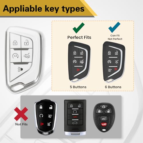 Image of for Cadillac Key Fob Cover with Luxury Diamond Bling Braided Keychain, Upgraded Soft Case for 2020-Up CT4 CT5 CT6 XTS XT4 XT5 ATS etc.(5 Buttons) Fob Shell (Silver,B1)