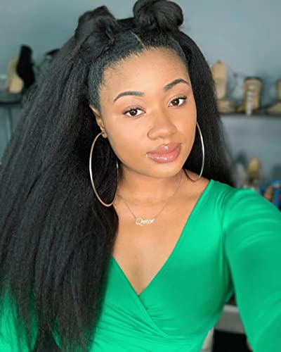 U Part Wig Human Hair Kinky Straight Wigs For Black Women, 18Inch Italian Half Wig Upgraded U Shape Yaki Straight Clip In Wigs Remy Human Hair Extension #TOP6