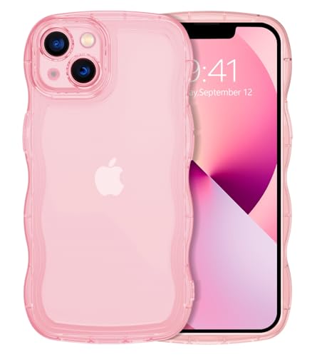 DUEDUE for iPhone 13 Mini Case, Clear Case for iPhone 13 Mini Cute Curly Wave Frame Shape Clear Cover Soft TPU Silicone Shockproof Protective Women Girls Phone Case for iPhone 13 Mini Case 5.4, Pink