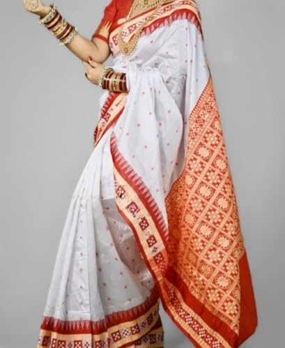 Image of NEW COLLECTION Women's Odisha Handloom Sambalpuri Pata Saree Temple Border Pasapalli Bomkai Buti Boyanika Design Saree Banarasi Soft Papa Silk Simple Ethnic Orissa Sari with Blouse Piece