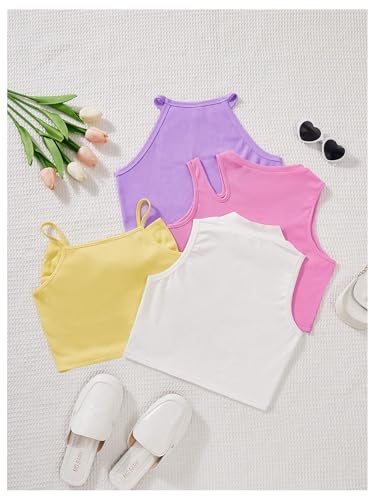 OYOANGLE Girl's 4 Pack Cami Top Set Sleeveless Ribbed Knit Slim Fit Cute Crop Tank Tops2