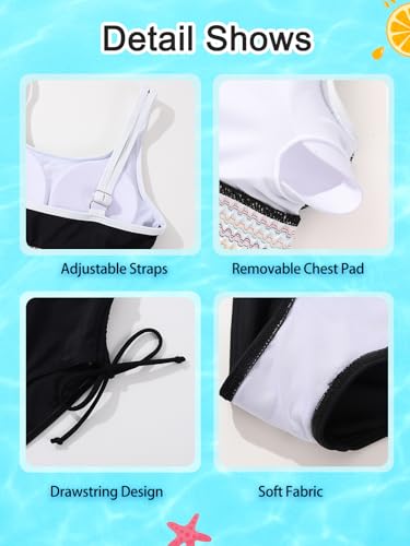 Image of Teen Girls Swimsuit Two-Piece Bikini Set Adjustable Shoulder Straps Bathing Suit Kid Athletic Swimwear with Chest Pad