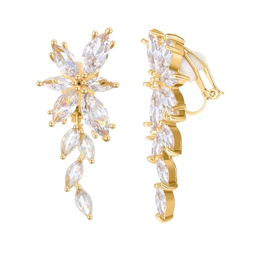 Marquise Cubic Zirconia Bridal Clip On Earrings, Non Pierced Wedding Earrings for Brides Bridesmaids