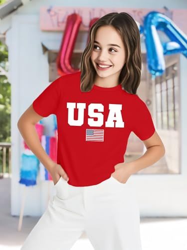 Image of VVNTY Girls American Flag Crop Tops Kids USA Crop Shirt Patriotic 4th of July Tops 5-14 Years