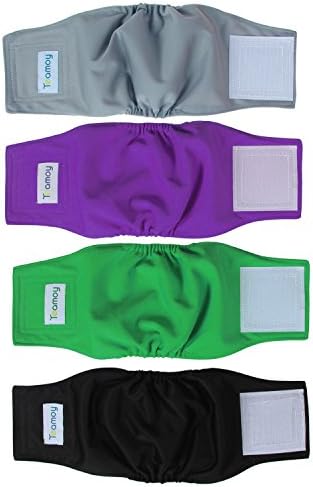 Teamoy 4pcs Reusable Wrap Diapers for Male Dogs, Washable Puppy Belly Band (XS, Black+ Gray+ Green+ Purple)