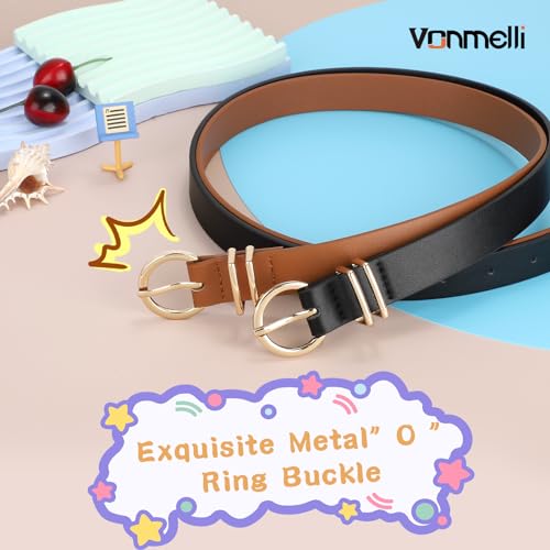 VONMELLI 2 Pack Kids Leather Belts for Girls Fashion O-Ring Buckle belts for Teen Girls Jeans school uniforms4