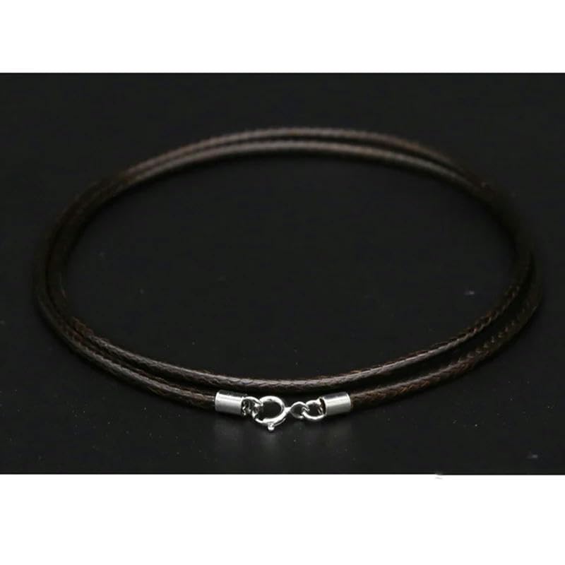 LYVQZPWLRuna collana di cera, 925 srebrna igła Klamra Czarny skórzany sznurek Wosk Lina Ogniwo Łańcuch Choker Naszyjnik Męski Biżuteria(Black1.5mm,40cm)