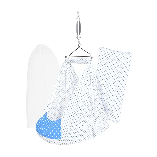 Image of Baby Cradle Set Swing /Jhula (Thottil Cloth, Palna, Dolna) | Hanging Cradle with Removable Bed, Mosquito Net, Spring, Triangle Hanger | Up to 15 kg | PRE-Light Blue Dot