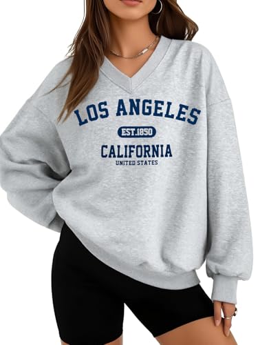 MYHALF Oversized Graphic V-Neck Sweatshirt for Women