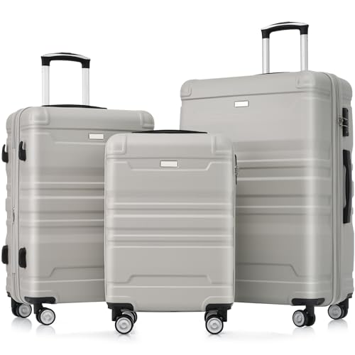 Luggage Sets New Model Expandable ABS Hardshell 3pcs Clearance Luggage Hardside Lightweight Durable Suitcase sets Spinner Wheels Suitcase with TSA Lock 20''24''28''(light grey)