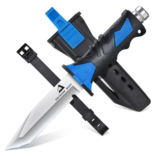 DRAGON RIOT Tauchermesser mit Beinholster, Tanto Messer Outdoor Feststehende, Scharfes