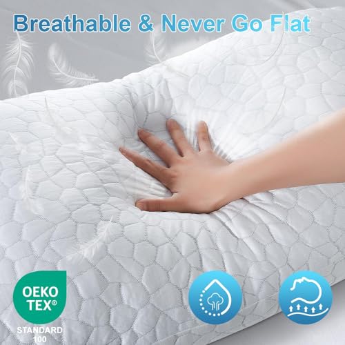 Image of QUTOOL Cooling Pillow for Sleeping, CertiPUR-US Shredded Memory Foam Queen Pillows Set of 2, Cool Pillow for Hot Sleepers Adjustable Firm Pillow for Side, Back, Stomach Sleepers Soft Yet Support,White