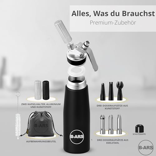B-ARS Sahnespender 500ml Aluminium Schwarz, Sahnesyphon für Schaum – Ansicht 5
