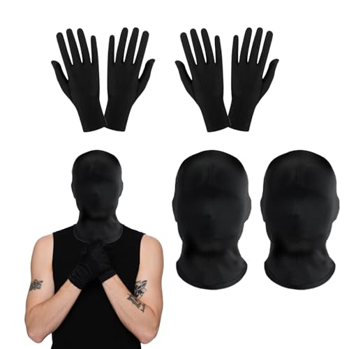 XDGBGFN 4 mascarillas de cara completa para Halloween, máscara sin rostro, 2 unisex, color negro, 2 pares de guantes, máscara completa con guantes para Halloween, carnaval, fiesta