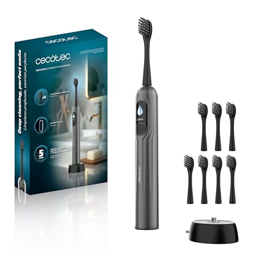 Cecotec Spazzolino elettrico Sonico ToothCare UltraSonic PlatiniumSwing. Oscillazione, 50000rpm, 8 Teste, 5 Modalità, Schermo, Rapporto Pulizia, Ricarica Wireless e Custodia