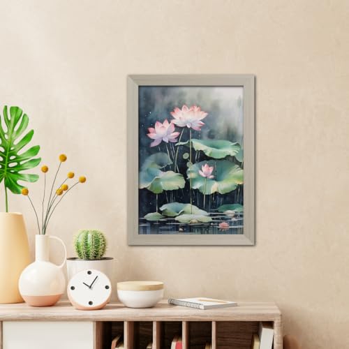 Image of TenorArts White Lotus Photo Frame Vastu Positivity Lucky Wall Painting Aesthetic Art Framed with White Wooden Texture for Living rooms Office Bedroom - Wall Paintings /Hangings (12inches x 9inches)
