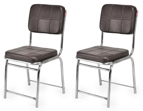 Image of GOYALSON Office Chair Visitor Without arm Rest with Steel Frame Chair and Cushioned seat Back, Chair Without Wheels Holds up to 110 kg Heavy Design (2, Coffee, Heavy 1)
