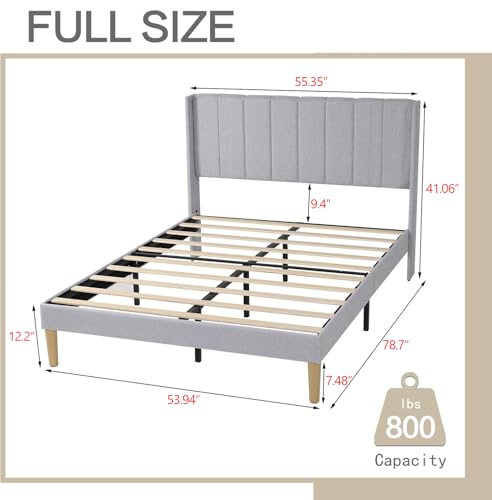Image of AGARTT Upholstered Platform Bed Frame Full Size, Light Grey Linen