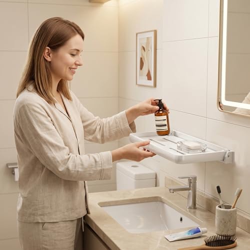 Étagère murale pliable sans perçage et meuble de rangement blanc compact