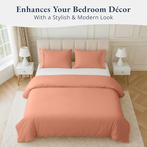 Image of LANE LINEN Premium Organic Cotton Single Duvet Cover Rose Dawn - 135x200cm Luxury Bedding Set, Ultra Soft Breathable Fabric, 2-Piece with Pillow Sham