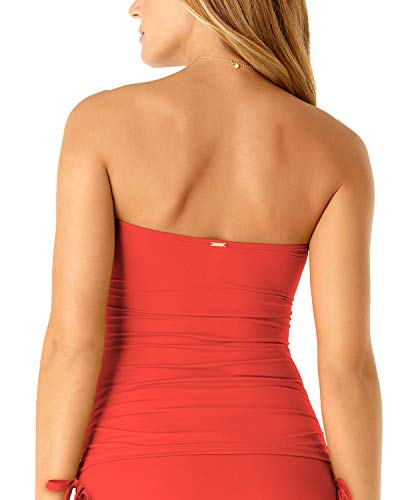 Anne Cole Tanquíni feminino liso frente torcida franzida Bandeau Top de natação, Coral, XS