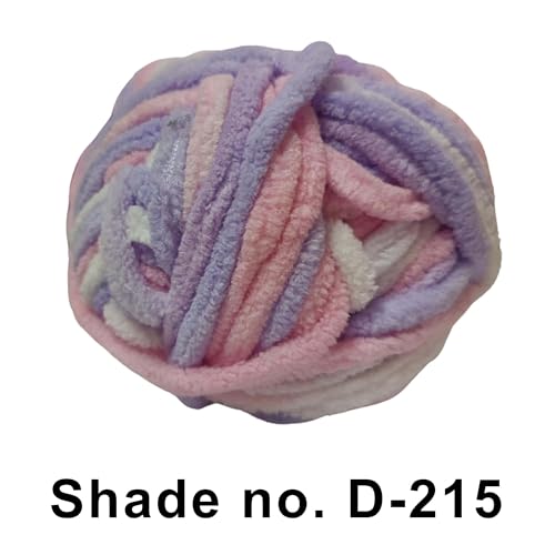 Image of VCR Bubblegum Tri-Color, 100 Grams Hank, 60 Meters Length, Premium Polyester Ball for Crochet and Knitting, Pack of 1 Yarn, Soft and Bulky Fur Suitable for DIY