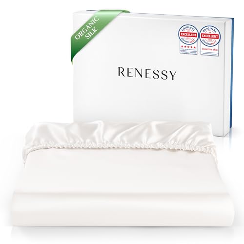 RENESSY Sábana Bajera Ajustable en Seda 100% Orgánica 140x200 cm   22 Momme Seda de Morera, Grado 6A, Certificada por Oeko Tex en Alemania   Apta para Colchones hasta 30 cm (Seda Natural Marfil)
