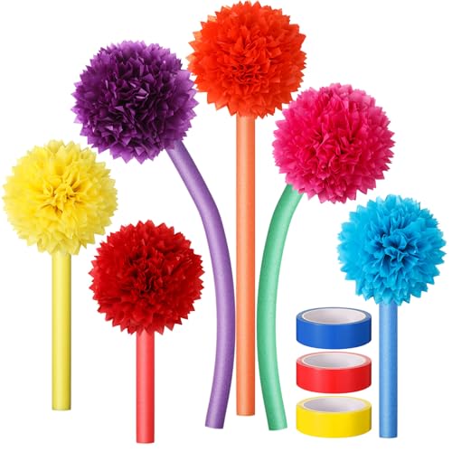 Maasechs 21 kits de bricolaje de árbol peludo, incluye 12 fideos de espuma coloridos, 6 pompones de papel, 3 cintas para sala de lectura, decoración de pared y proyectos de manualidades