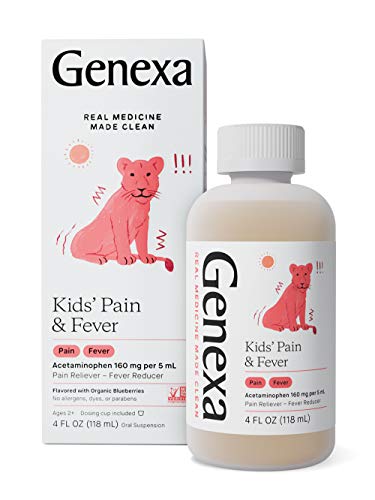 Genexa Kids' Acetaminophen Pain & Fever Liquid Medicine 160 mg per 5 mL- Organic Blueberry Flavor 4oz