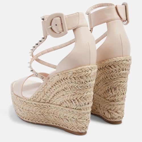 FSJ Women Open Toe Espadrilles Wedge Sandals Rivet Cross Strappy Buckle Ankle Strap Platform Sandals Casual Stylish Dressy Summer Shoes Size 4-16 US3
