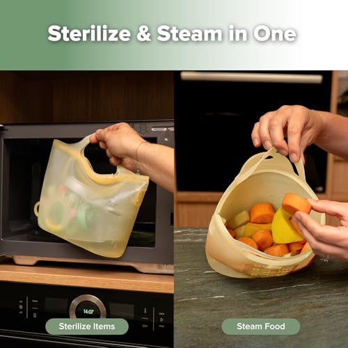 Image of Haakaa On-The-Go Silicone Microwave Steam Sterilizer Bags for Travel, 40oz /1250ml Reusable Silicone Steaming Bags for Baby Bottles, Breast Pump, Accessories, Pacifiers, Teethers, Pineapple /2PCS
