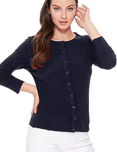 Image of Women's 3 /4 Sleeve Crew Neck Button Down Stretch Knit Cardigan Sweater (S-3XL)