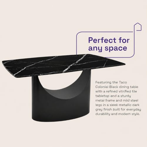 Image of Wakefit Taco Dining Table - Colonial Black - 6 Seater I Marble Finish I Vitrified Tile Top I Colonial Black