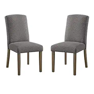 OSP Home Furnishings Everly Traditional High-Back Padded Dining Chair 2-Pack with Grey Washed Legs, Charcoal Fabric