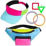 Peirich 80s Party favori articles d'anniversaire, 90s Hip Hop accessoires femmes hommes 80s 90s costume néon Fanny Pack chapeau réglable taille sac, bracelet, VINTAGE 80s 90s Party boucles d'oreilles