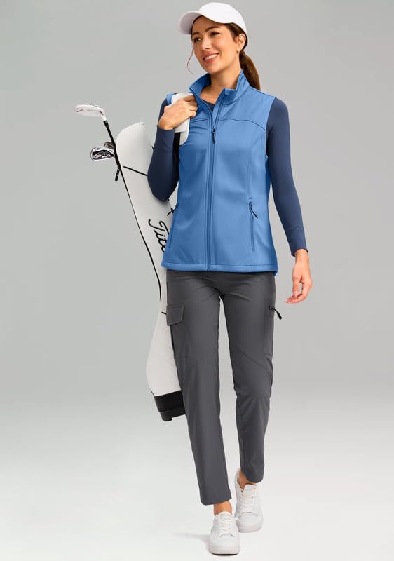 Chaleco para mujer softshell transpirable con bolsillos con cremallera y cuello alto 7