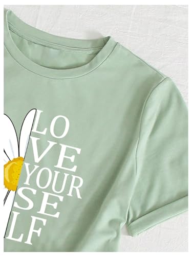 SweatyRocks Girl's Flower Graphic Short Sleeve Round Neck T Shirts Letter Print Summer Casual Tees3