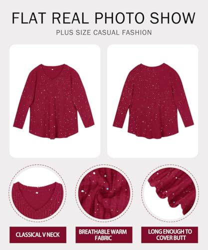 Image of RITERA Plus Size Sweater, Ribbed Long Sleeve Solid Top for Women | Soft vertical ribbed knit, modest V neck, loose long sleeves, curved swing hem, slimming casual layering top for curvy women
