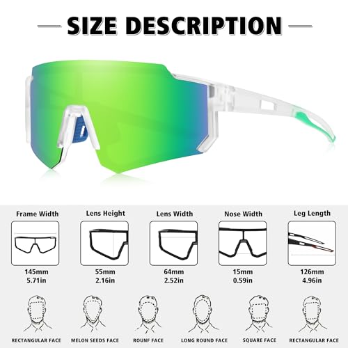 Storycoast Polarized Sports Sunglasses For Men Women,Driving Fishing Cycling Mountain Bike Sunglasses Uv400 Protection Clear Frame-Green Mirror Lens thumb #2