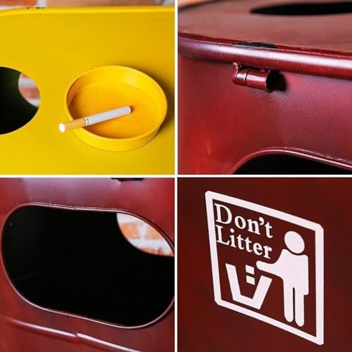 Mülleimer für den Außenbereich, Mülleimer für den Außenbereich, Mülleimer im Industriestil, kreativer Retro-Mülleimer für den Innen- und Außenbereich oder gewerbliche Abfalleimer (rot, 18,9 x 11,2 x – Bild 4