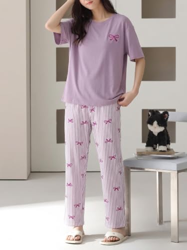 Image of Louis Luxe Cotton Blend Womens Korean Night Dress || Full Pyjama Set ||Korean Nightsuit || Women Nightwear ||Round Neck Full Sleeve Nightsuit || Loungewear || Everyday Nightdress (ND-10)