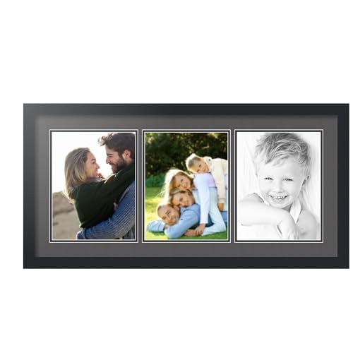 ArtToFrames Double-Multimat-28-41/89-FRBW26079 Collage Photo Frame Double Mat with 3-8.5x11 Openings and Satin Black Frame