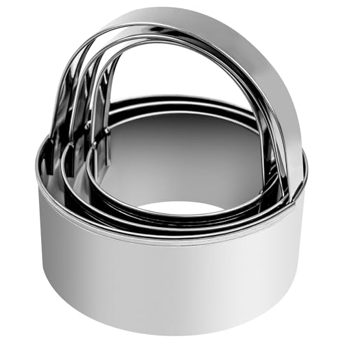 Stainless Steel Round Cookie Cutters with Handle, Set of 3 (Size: 2.25", 2.75", 3")