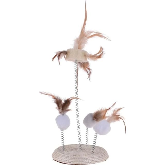 ZOOPIZ - Torre de juego interactiva para gatos con 3 resortes, plumas y bola, juguete compacto y estimulante…