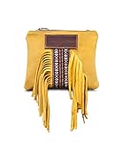  Bolso bandolera de serraje con flecos y detalle de cinta étnica.